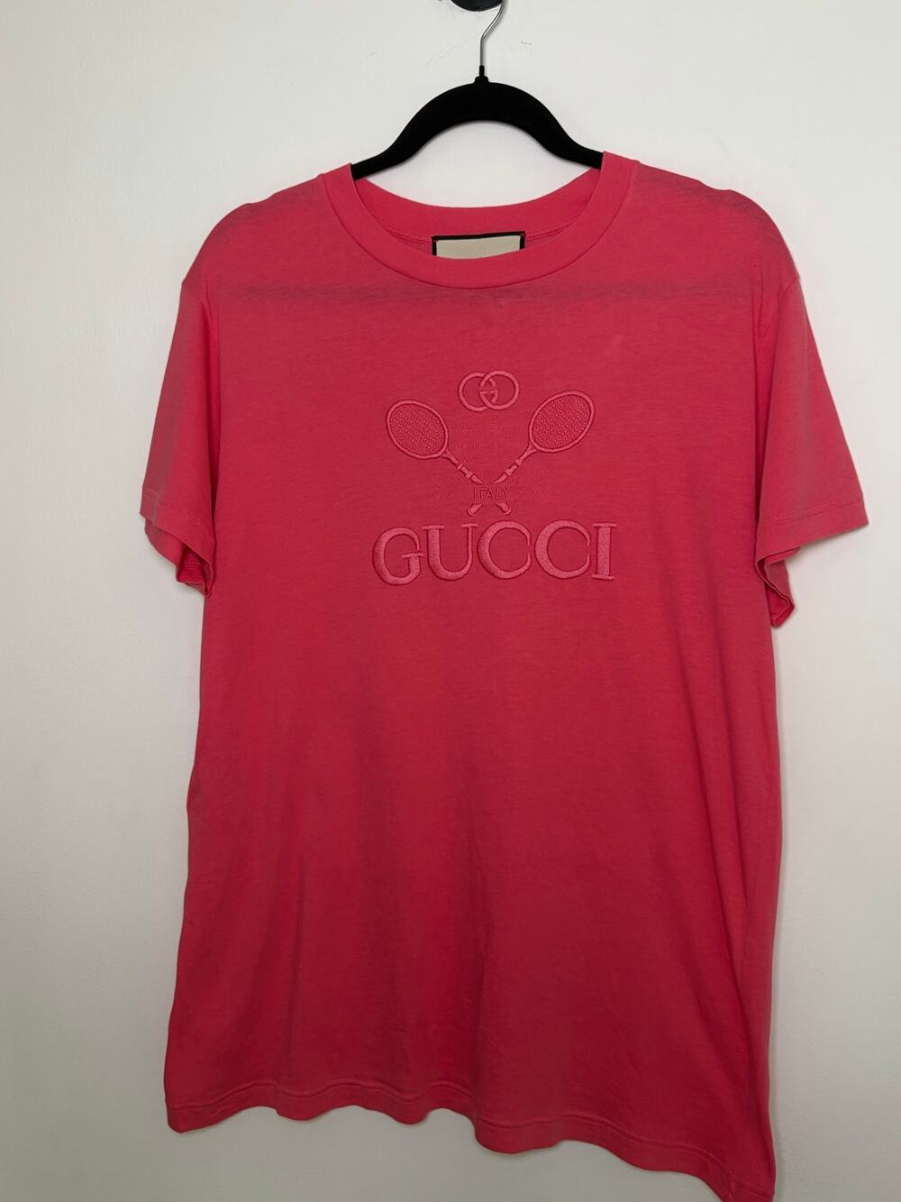 Gucci Pink Tennis Racket Embroidered T-shirt  - Size XS